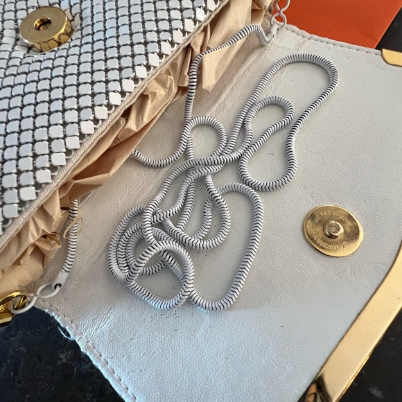 Vintage WHITE Chain Mail Crossbody Bag Clutch+FREE Hermes Shopping Bag - Picture 7 of 10